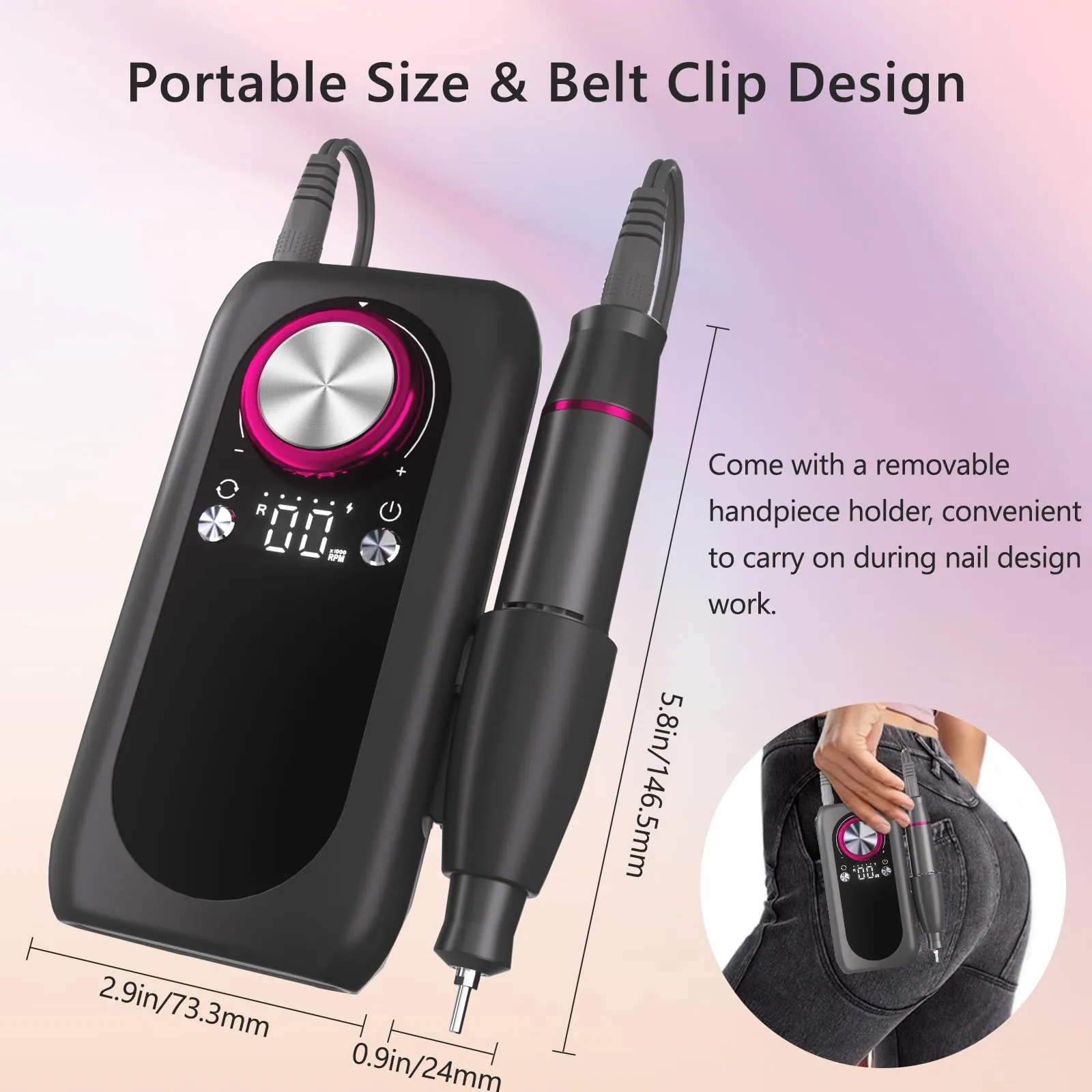 Electric Nail File Machine, 35000RPM Rechargeable Nail Drill, Professional Acrylic Gel Nails Remover with Drill Bits, Portable Efiler Manicure Supplies for Polishing Grinding, Home Salon Use