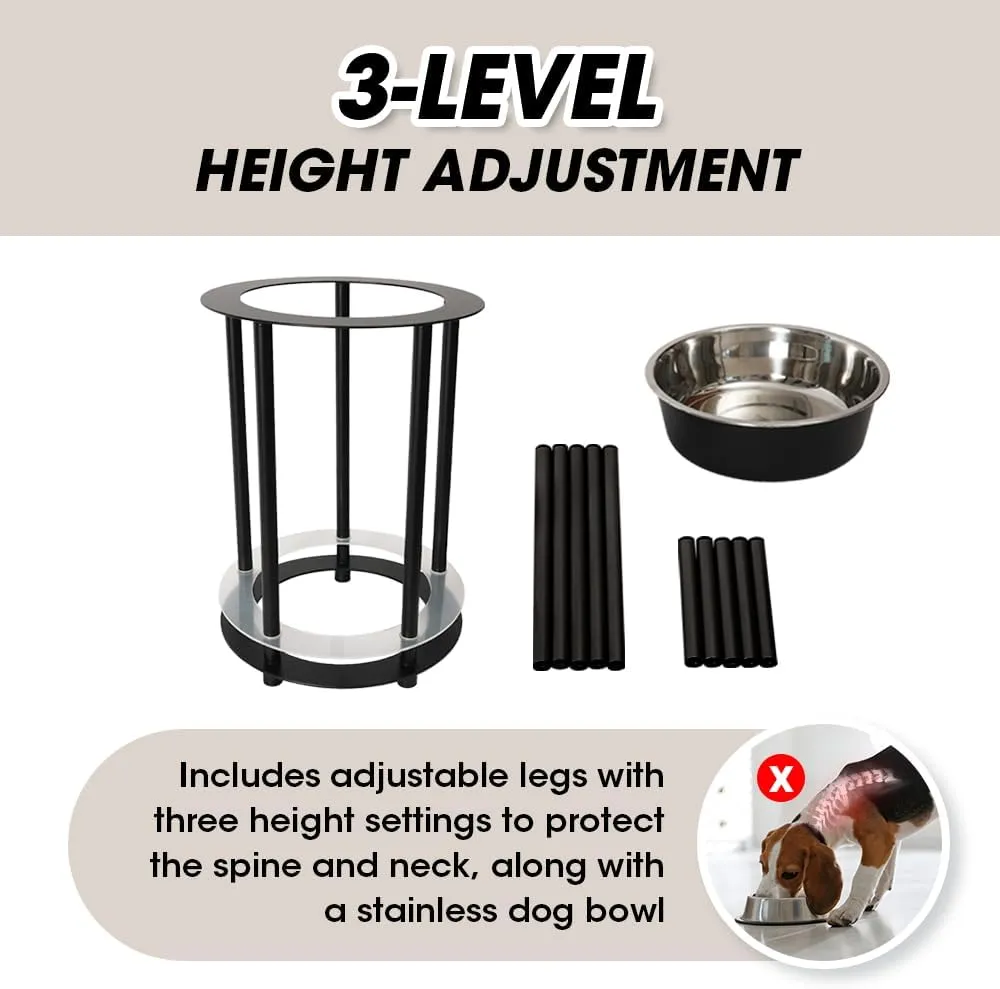 Elevated Dog Bowls, 32oz Stainless Steel Bowl, 3 Height Adjustable Single Dog Bowl Stand Raised Water Feeder for Large, Medium, Small Dog(Bowl Included) - MK2072A(Black)