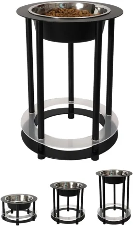 Elevated Dog Bowls, 32oz Stainless Steel Bowl, 3 Height Adjustable Single Dog Bowl Stand Raised Water Feeder for Large, Medium, Small Dog(Bowl Included) - MK2072A(Black)
