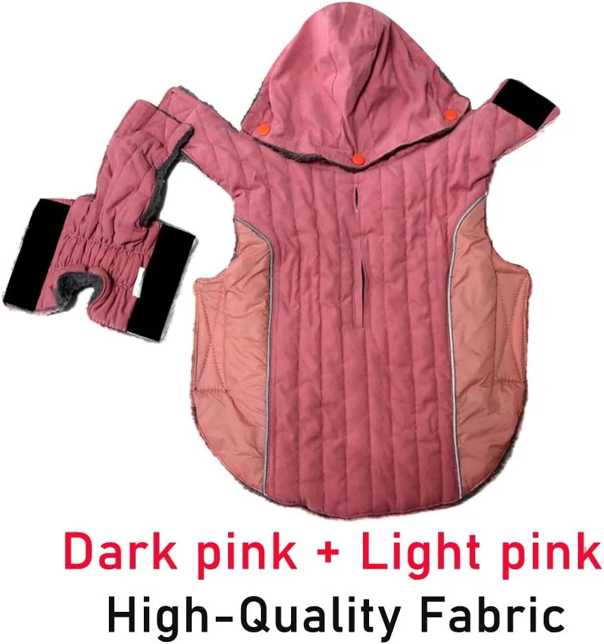 Fleece Dog Hoodie for Medium Dogs Super Warm Doggie Jacket for Cold Winter Dog Coats,Pink L