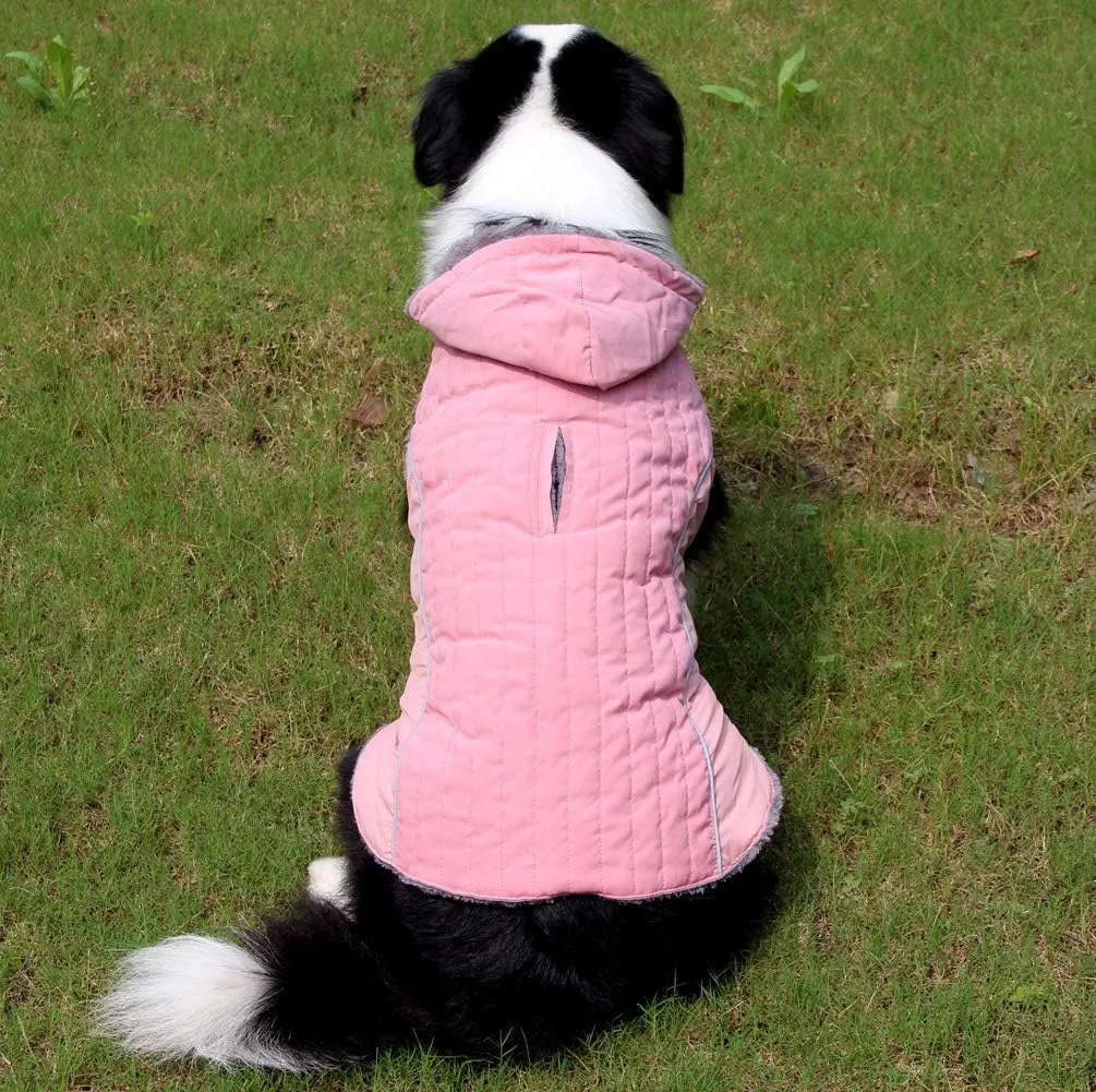 Fleece Dog Hoodie for Medium Dogs Super Warm Doggie Jacket for Cold Winter Dog Coats,Pink L