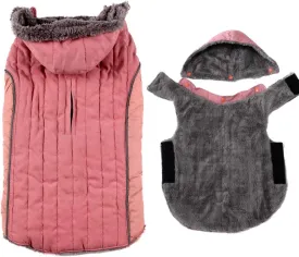 Fleece Dog Hoodie for Medium Dogs Super Warm Doggie Jacket for Cold Winter Dog Coats,Pink L