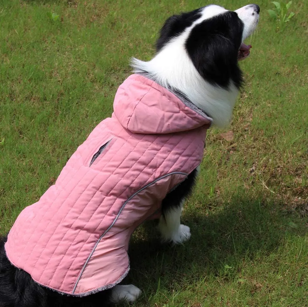 Fleece Dog Hoodie for Medium Dogs Super Warm Doggie Jacket for Cold Winter Dog Coats,Pink L