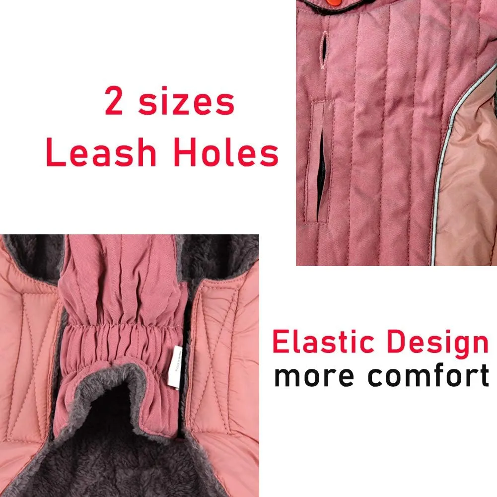 Fleece Dog Hoodie for Medium Dogs Super Warm Doggie Jacket for Cold Winter Dog Coats,Pink L