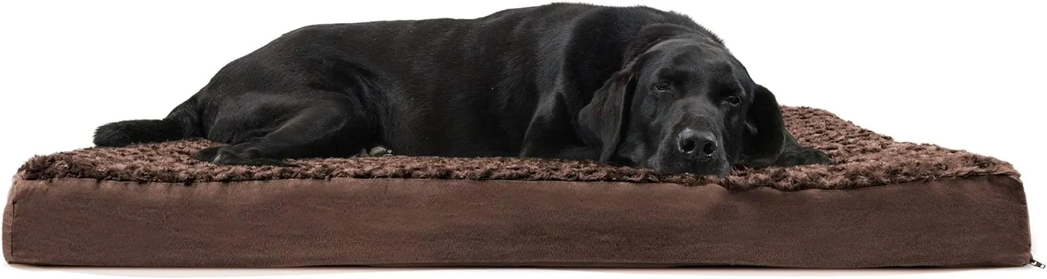Furhaven Orthopedic Dog Bed for Large Dogs w/ Removable Washable Cover, For Dogs Up to 95 lbs - Ultra Plush Faux Fur & Suede Mattress - Chocolate, Jumbo/XL