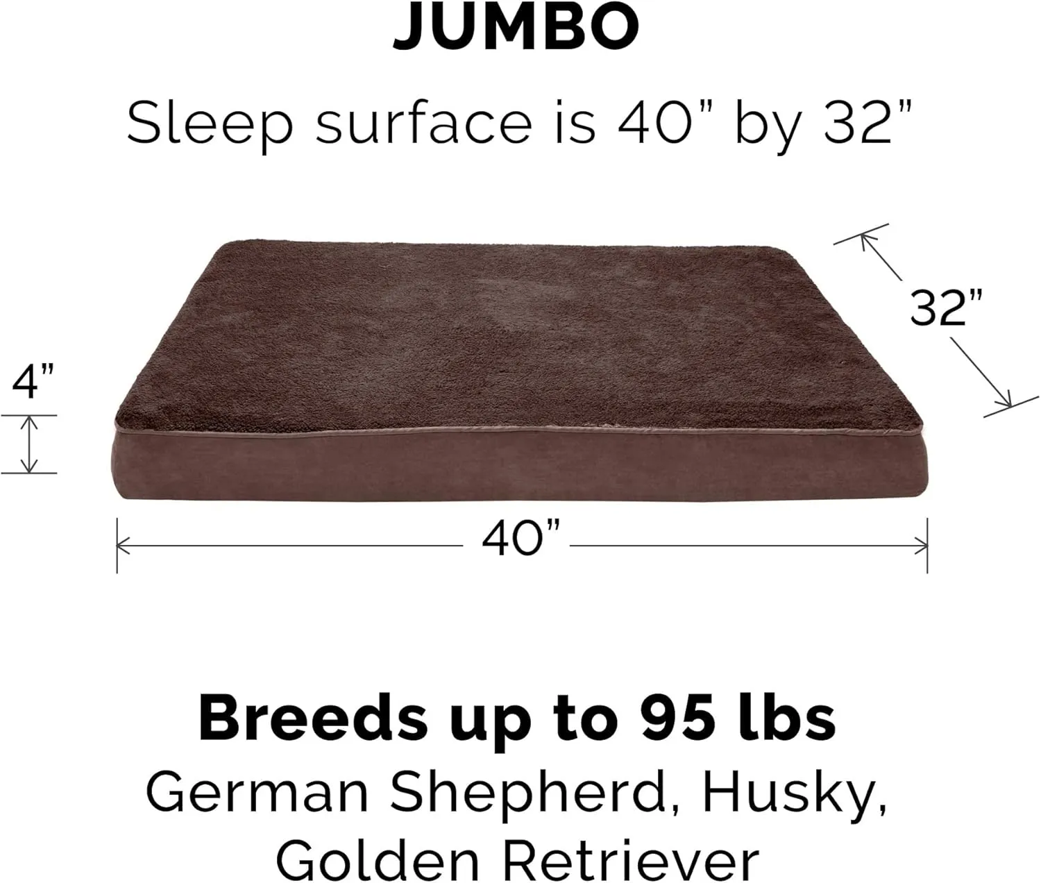 Furhaven Orthopedic Dog Bed for Large Dogs w/ Removable Washable Cover, For Dogs Up to 95 lbs - Ultra Plush Faux Fur & Suede Mattress - Chocolate, Jumbo/XL