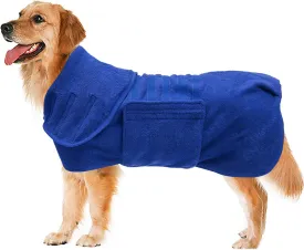 Geyecete Dog Drying Coat - Dog Bathrobe Towel - Microfibre Fast Drying Super Absorbent Pet Cat Bath Robe Towel, Luxuriously Soft Blue XL