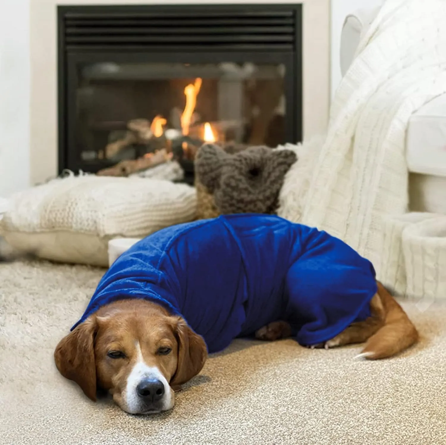 Geyecete Dog Drying Coat - Dog Bathrobe Towel - Microfibre Fast Drying Super Absorbent Pet Cat Bath Robe Towel, Luxuriously Soft Blue XL