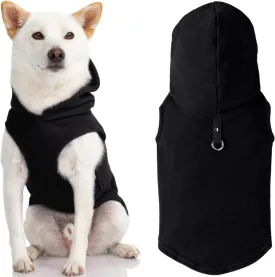 Gooby Fleece Vest Hoodie Dog Sweater - Black, Large - Warm Pullover Dog Hoodie with O-Ring Leash for Small to Medium Dogs