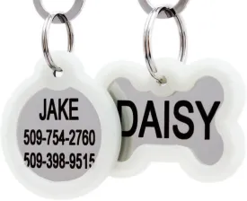 GoTags Personalized Dog Tags in Stainless Steel, Includes Glow in The Dark Tag Silencer to Reduce Noise and Protect Tag and Engraving, No Noise, Quiet Pet Tags, 2 Side Engraving, (Bone Shape)
