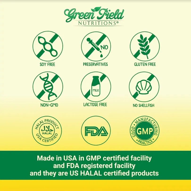 Greenfield Nutritions - Halal Fish Oil 1000mg, 120 Softgels, Omega 3 300mg - Contains 180mg EPA and 120mg DHA, Halal Vitamins Made from Halal Gelatin
