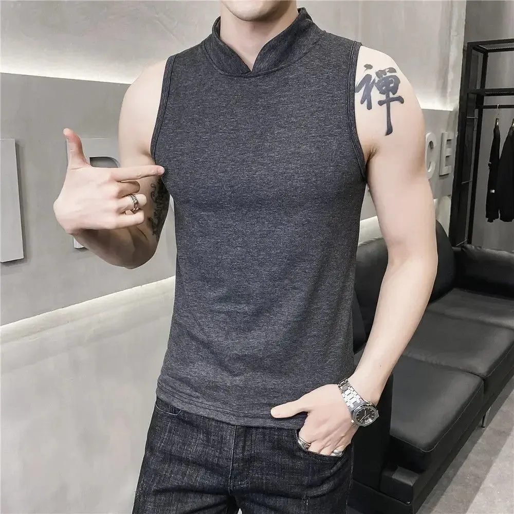 Hnzxzm Men's Summer Sexy Vest Small High Collar Breathable Sports Fitness Bottom Undershirt Sexy Slim Fit Tight Sleeveless Top T-Shirt