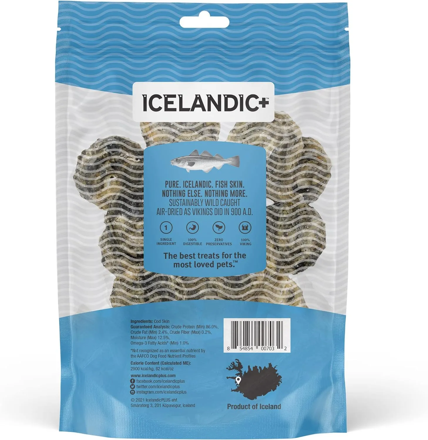 Icelandic  Skin Rolls: Cod - 3oz Bag, Dog Treats, Pure Wild-Caught Air-Dried Fish, Single Ingredient Snacks, Pe Chews, Just The Fish Nothing Else
