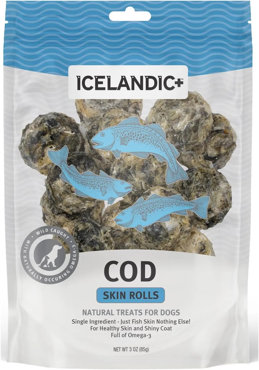 Icelandic  Skin Rolls: Cod - 3oz Bag, Dog Treats, Pure Wild-Caught Air-Dried Fish, Single Ingredient Snacks, Pe Chews, Just The Fish Nothing Else