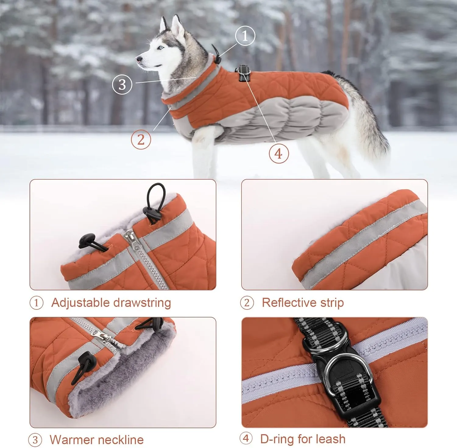 Lelepet Warm Winter Dog Coat - X-Large, Waterproof, Windproof, Reflective, Fleece Vest with Turtleneck & Zipper - Jacket for Large Dogs in Cold Weather, Brown, XL