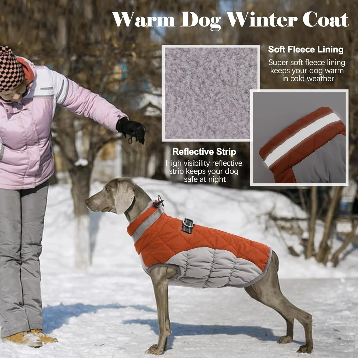 Lelepet Warm Winter Dog Coat - X-Large, Waterproof, Windproof, Reflective, Fleece Vest with Turtleneck & Zipper - Jacket for Large Dogs in Cold Weather, Brown, XL