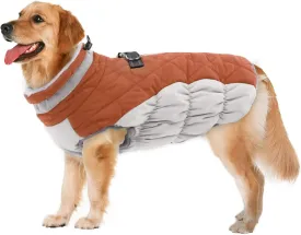 Lelepet Warm Winter Dog Coat - X-Large, Waterproof, Windproof, Reflective, Fleece Vest with Turtleneck & Zipper - Jacket for Large Dogs in Cold Weather, Brown, XL