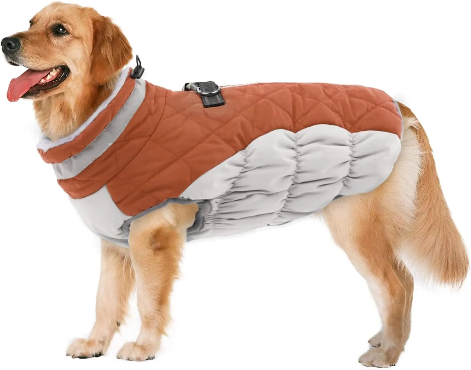 Lelepet Warm Winter Dog Coat - X-Large, Waterproof, Windproof, Reflective, Fleece Vest with Turtleneck & Zipper - Jacket for Large Dogs in Cold Weather, Brown, XL