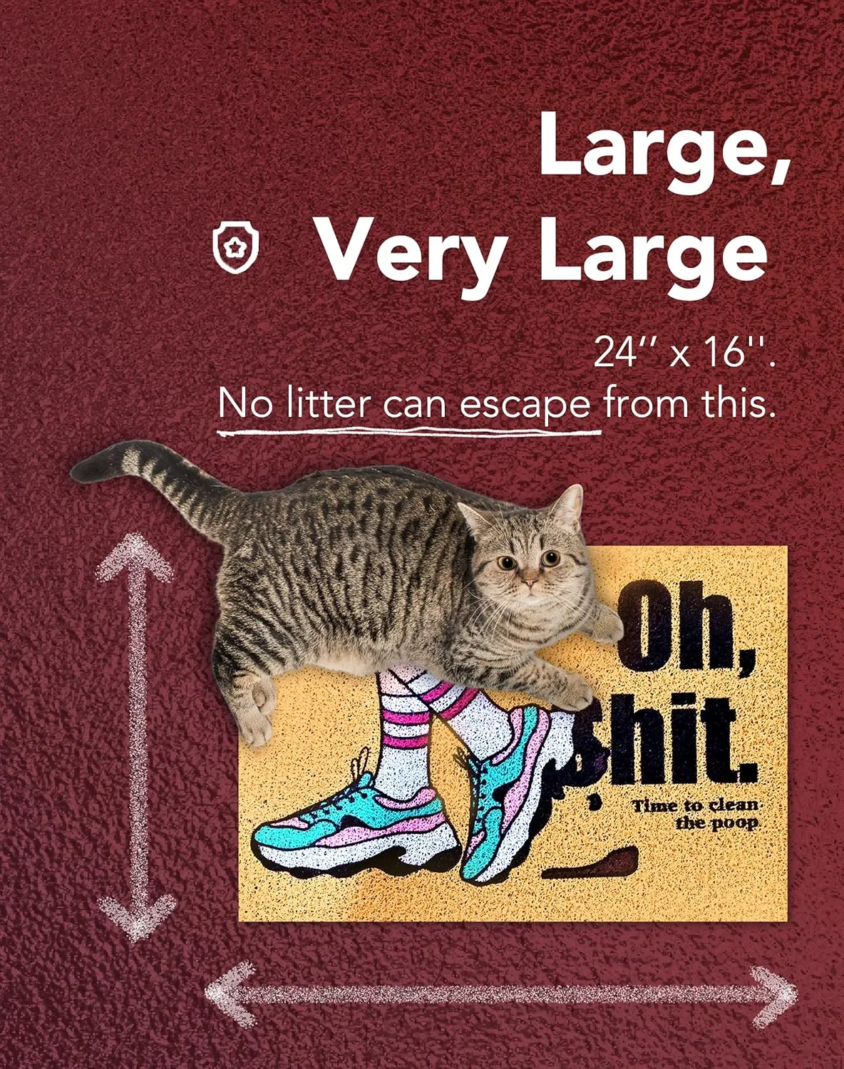 Lukamoo Cute Cat Litter Mat (24X16), for Kitty Litter & Cat Litter Box, Independent Artist Designed [Comedian Taped Cats Series] (Sneakers)