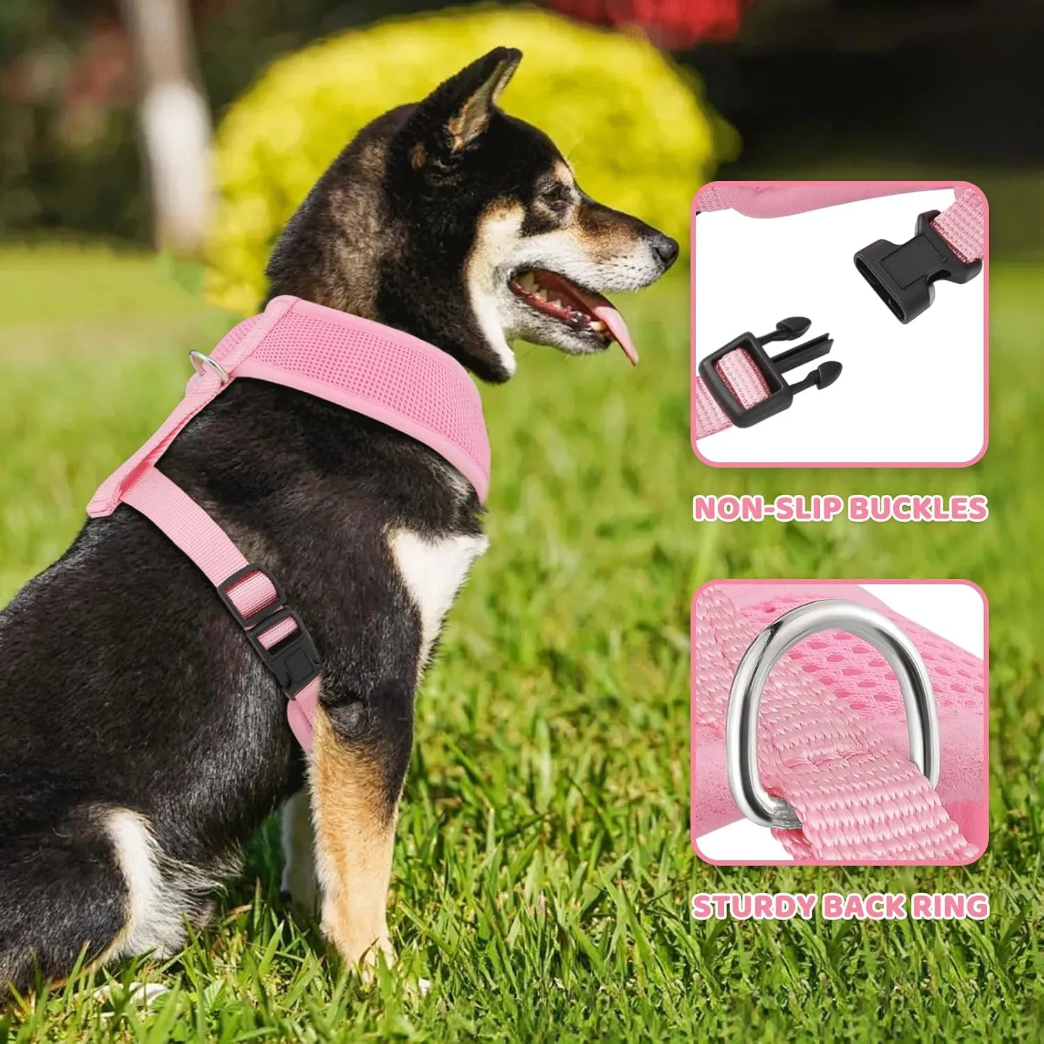 Magshion Dog Vest Harness with Adjustable Chest for Large Dog, Breathable Mesh Padded Pet Harness with with Buckles & Back D-Rings, Pet Supplies for Walking Training, No Pull No Choke, Pink, L