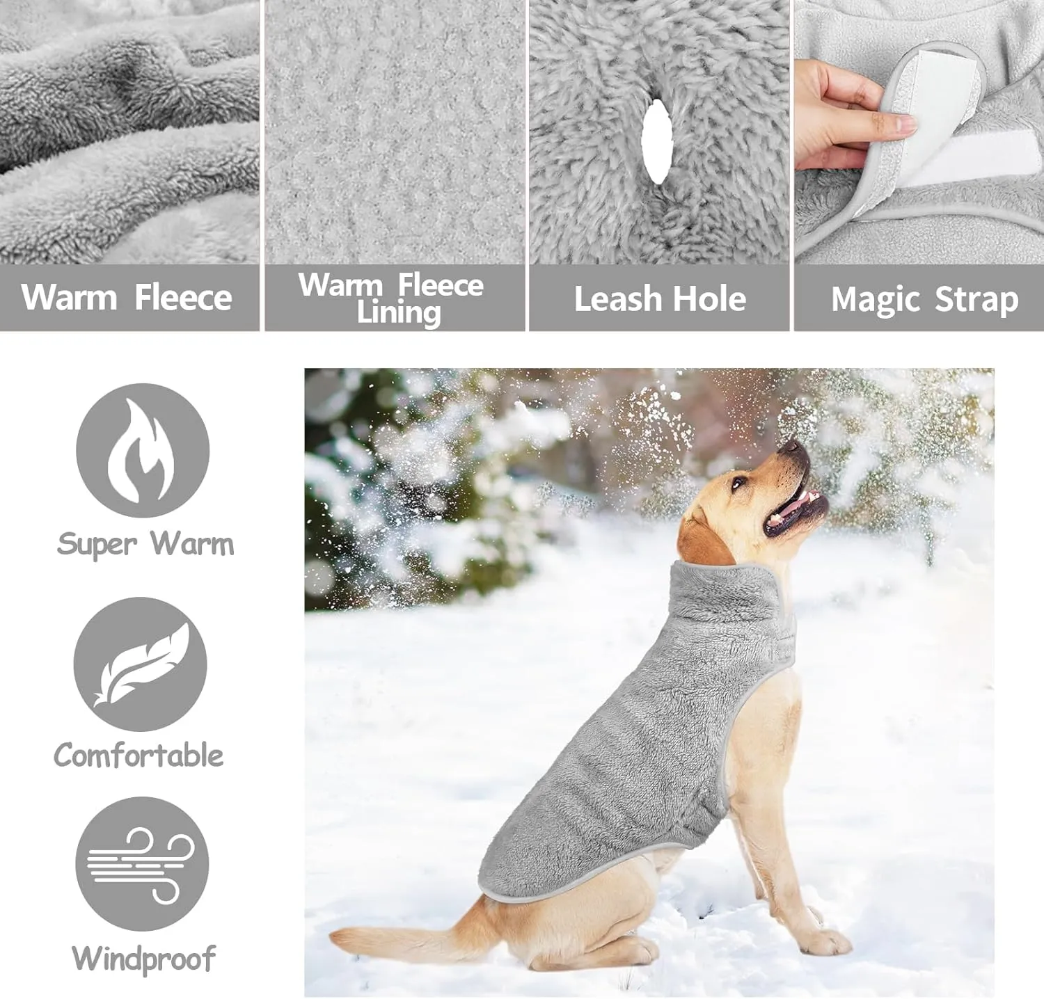 Malier Reversible Fleece Dog Coat, Windproof Warm Jacket for Dogs, Snow Vest - Gray, Medium