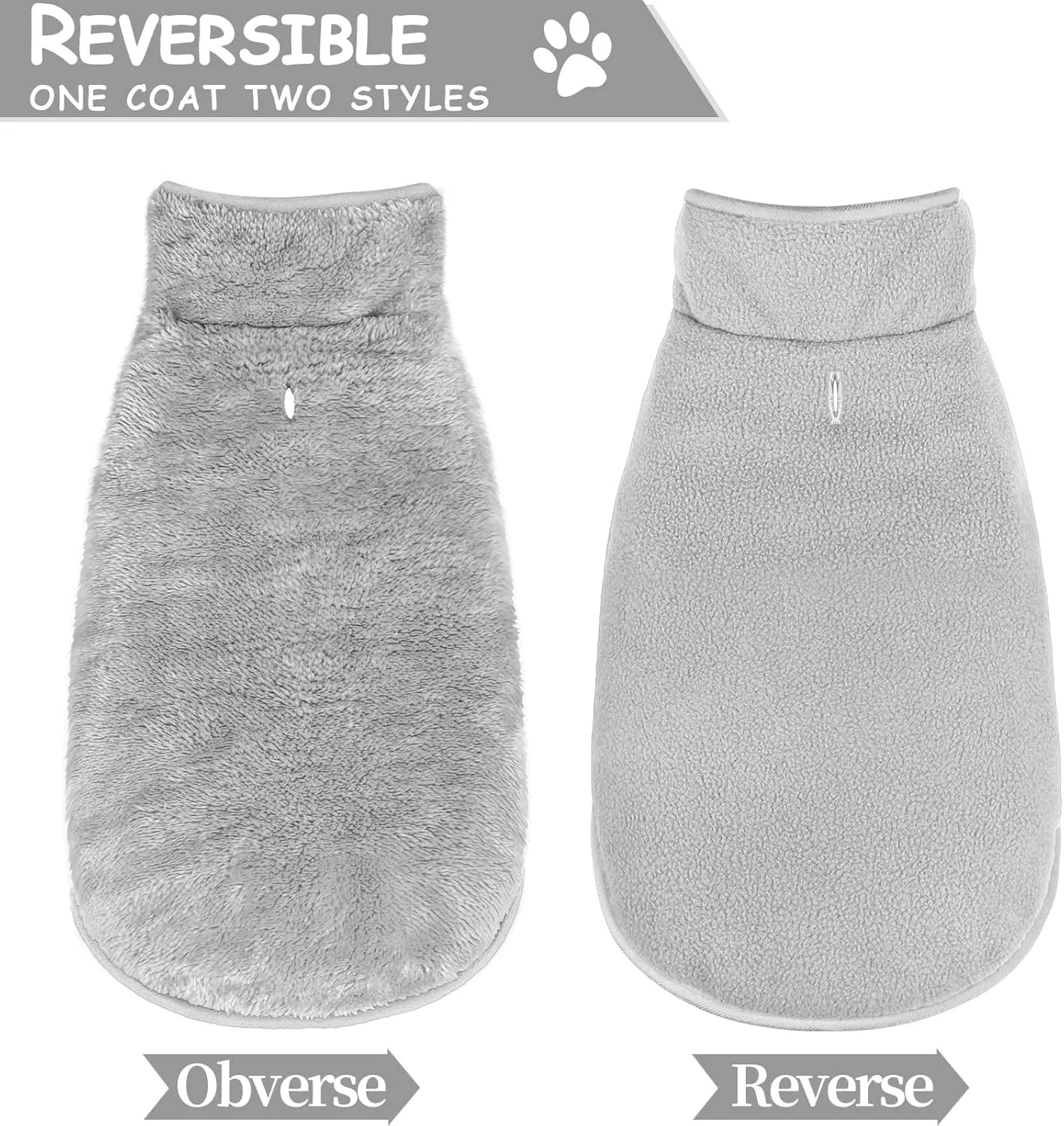 Malier Reversible Fleece Dog Coat, Windproof Warm Jacket for Dogs, Snow Vest - Gray, Medium