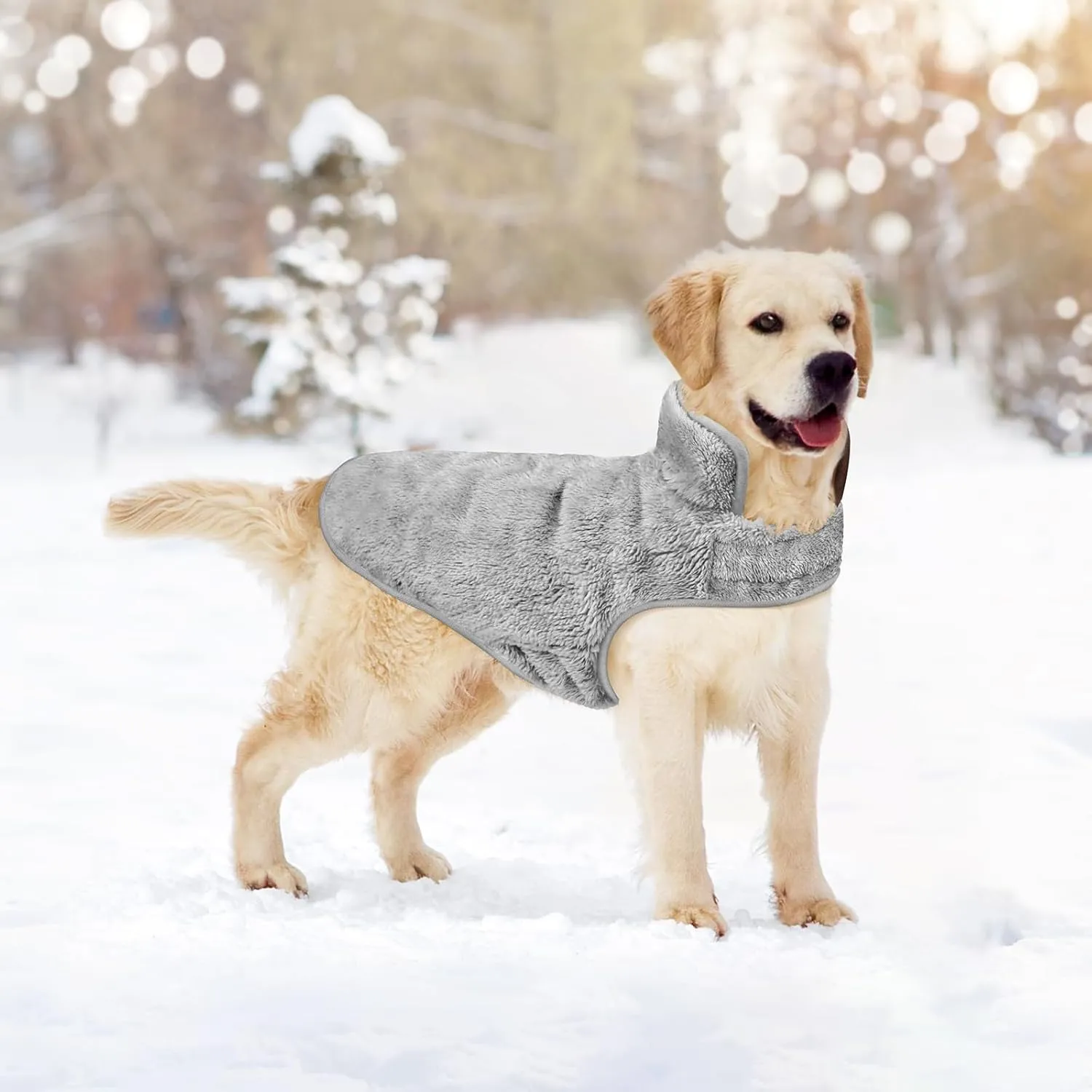 Malier Reversible Fleece Dog Coat, Windproof Warm Jacket for Dogs, Snow Vest - Gray, Medium