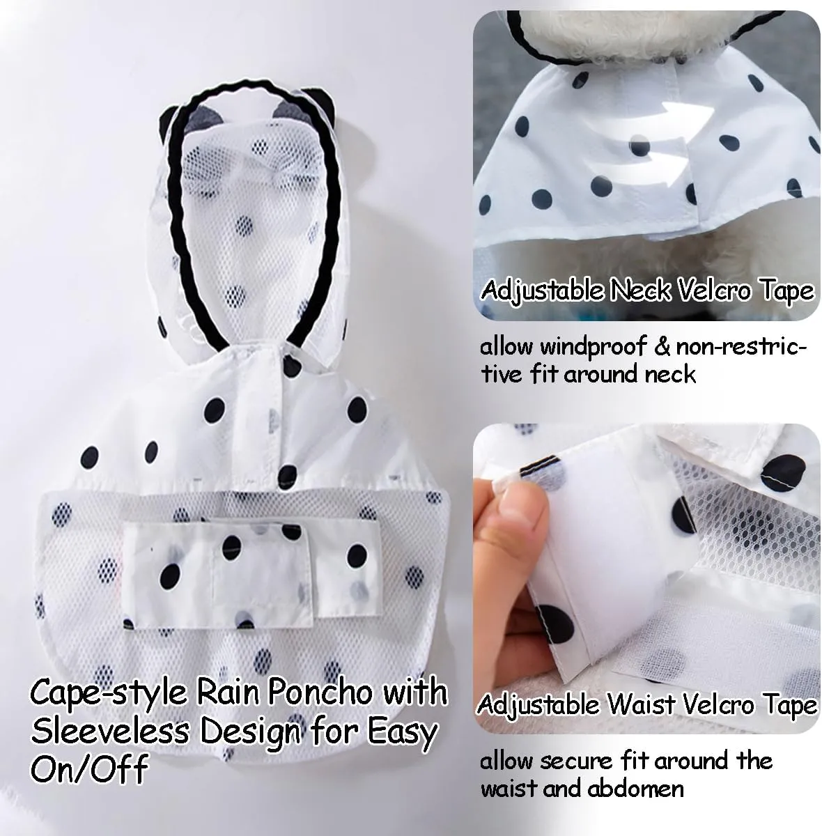 MANON ROSA Dog Clothes- Waterproof & Quick-Drying Puppy Raincoat with Hood and Leash Hole Cute Hooded Rain Poncho Gear for Small Medium Large Dogs Dot XS