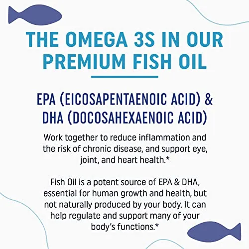 MAV Nutrition Fish Oil Omega 3   EPA & DHA, 3600 mg | Triple Strength Brain, Heart, Joints, Skin and Immune Support | 180 Non-GMO Lemon Flavor Burpless Softgels