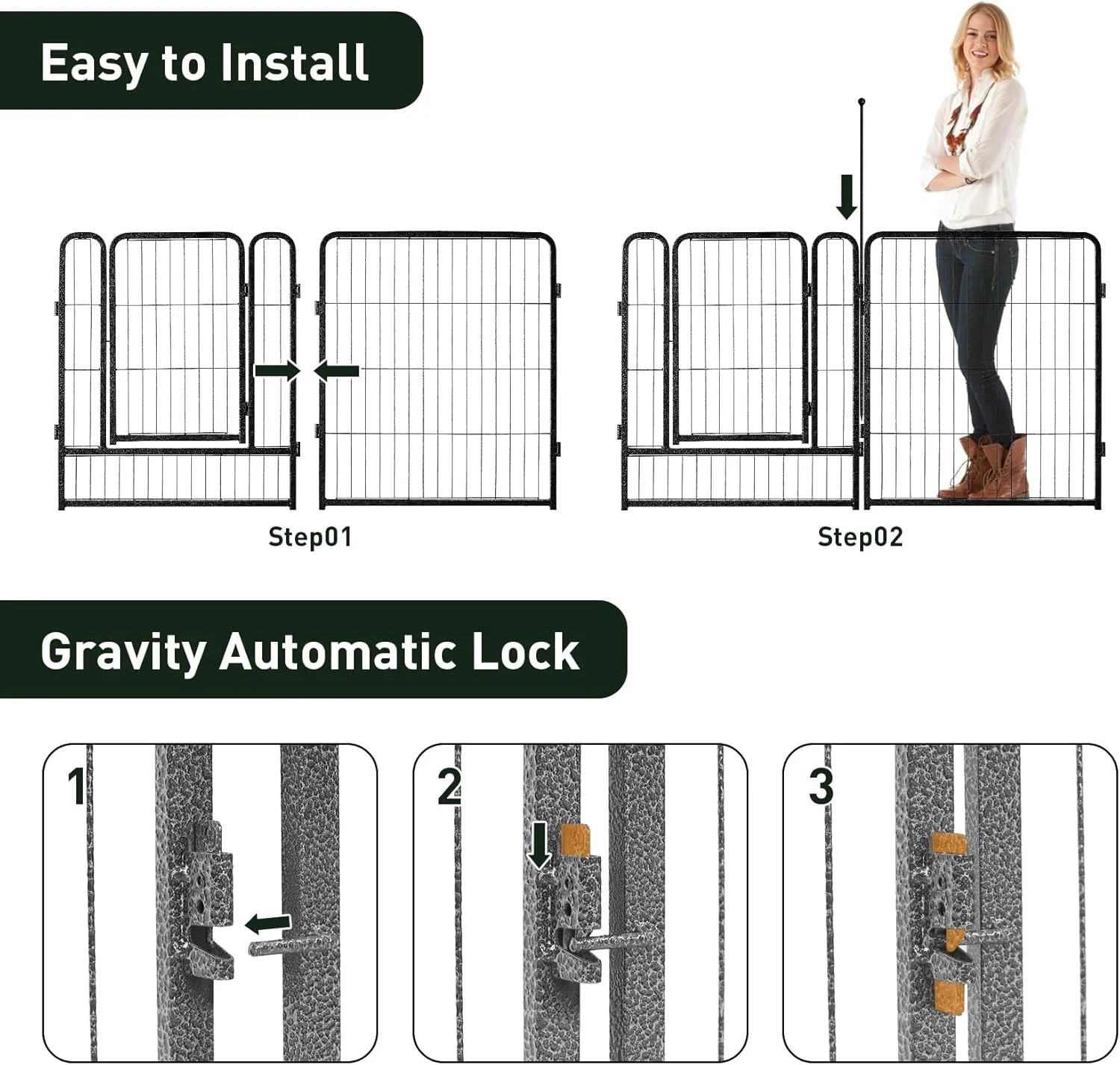 mestyl Dog Playpen, 40" Height 8 Panels Outdoor Pet Play Pen, Big Dog Exercise Play Pen for Large/Medium/Small Dogs, Foldable Puppy Pen for Indoor, Camping, RV, Anti-Rust Paint Finish, Quick Install