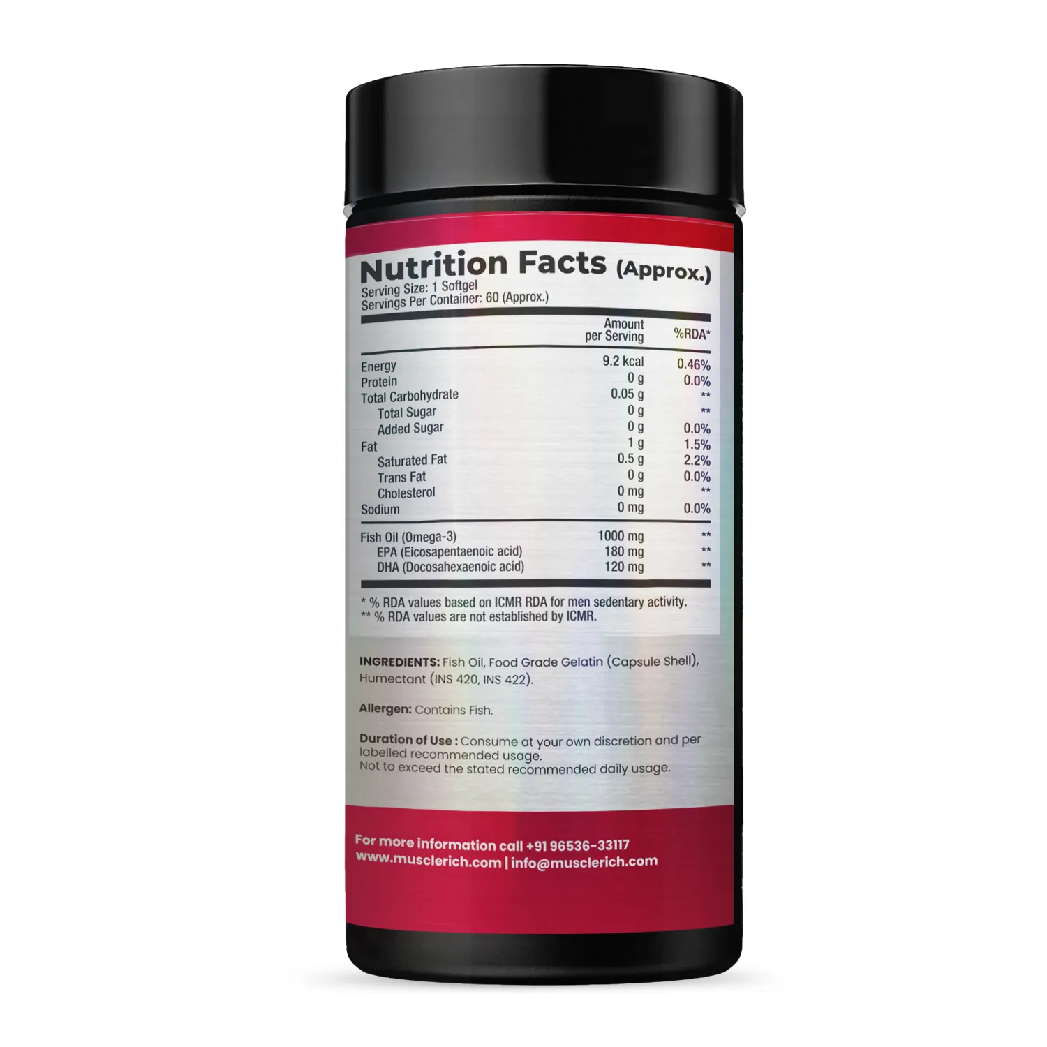 MuscleRich Omega-3 Fish Oil (1000mg Omega 3 including EPA & DHA) 60 Softgel