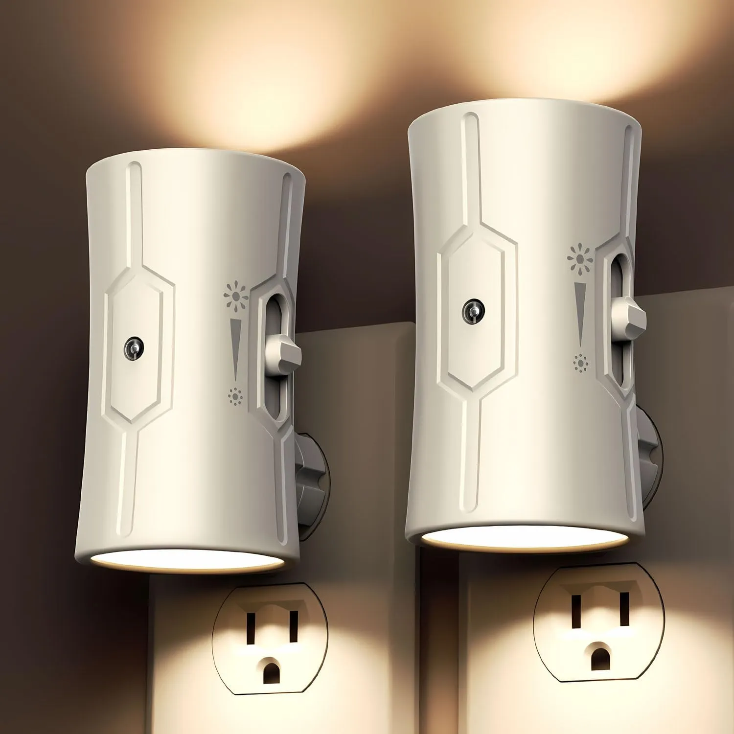 Night Light, LED Night Lights Plug into Wall, [2 Pack] Warm White 3000K, 0-100LM Adjustable Brightness Light Sensor Nightlights Plug in Wall for Hallway, Bathroom, Adults, Neutral Beige