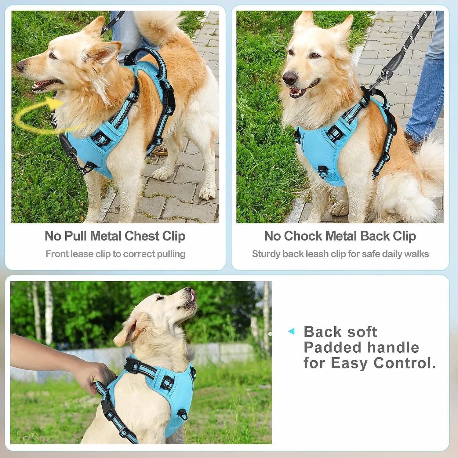 No Pull Dog Harness, Reflective Comfortable Vest Harness with Front & Back Easy Control Handle Adjustable Soft Padded Pet Vest for Small to Large Dogs (Medium,Black)