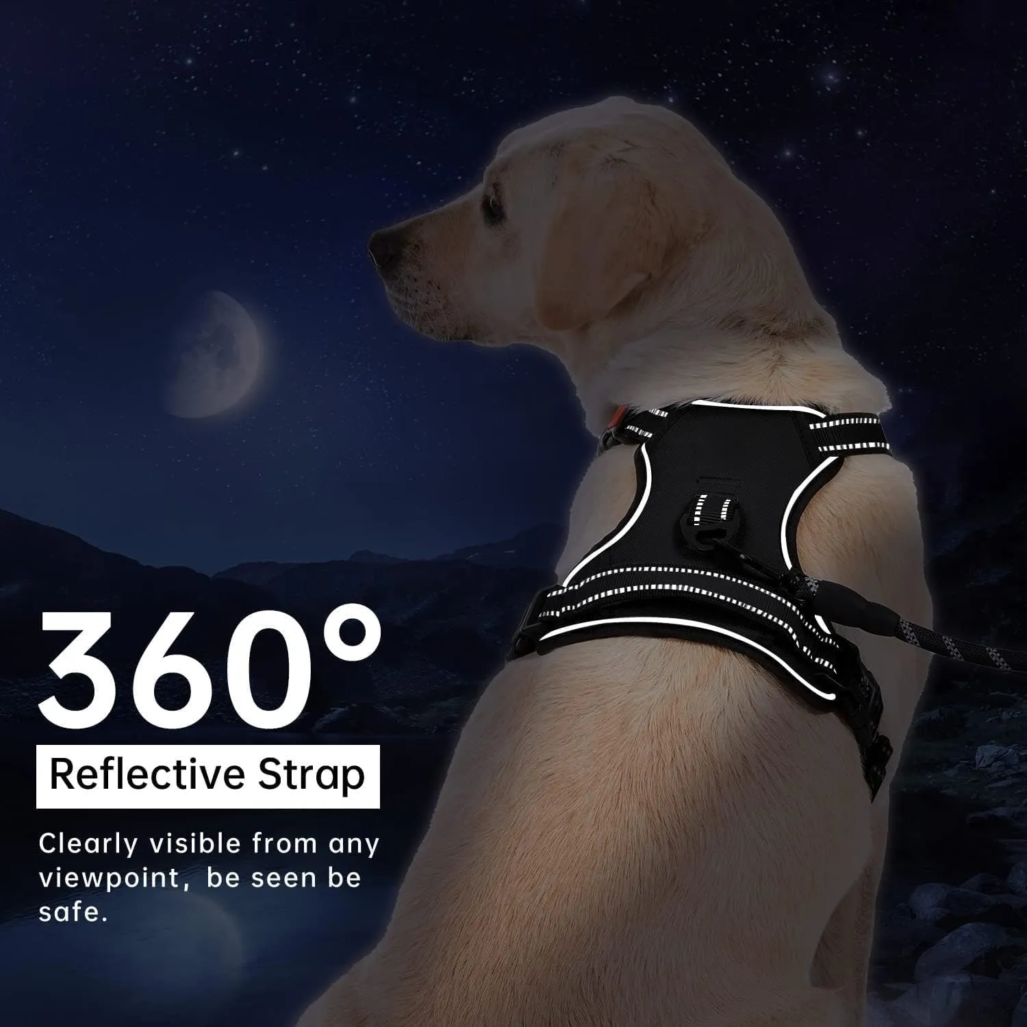No Pull Dog Harness, Reflective Comfortable Vest Harness with Front & Back Easy Control Handle Adjustable Soft Padded Pet Vest for Small to Large Dogs (Medium,Black)