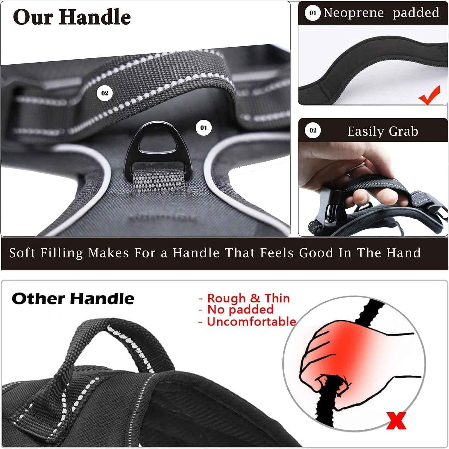 No Pull Dog Harness, Reflective Comfortable Vest Harness with Front & Back Easy Control Handle Adjustable Soft Padded Pet Vest for Small to Large Dogs (Medium,Black)
