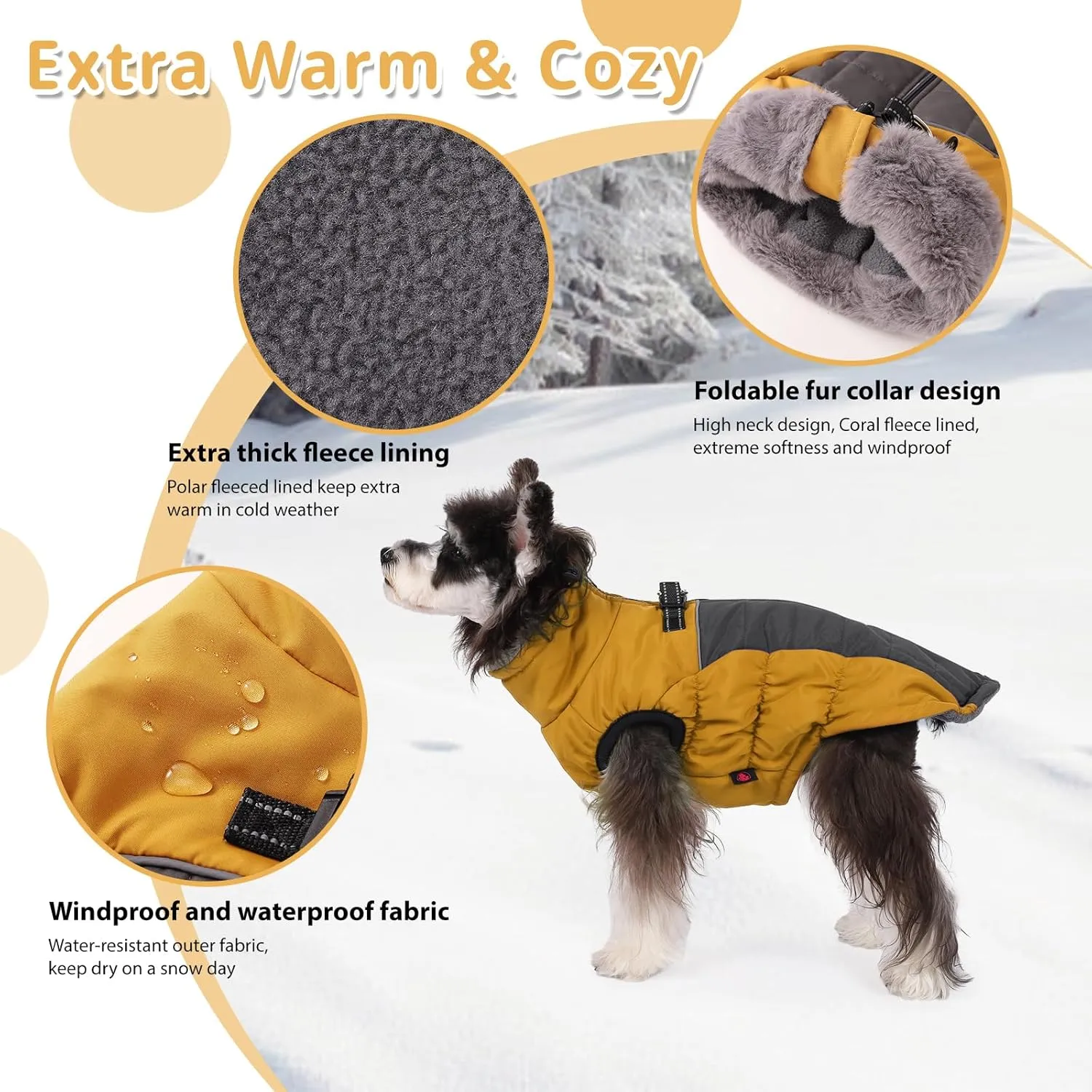 Norbi Dog Winter Coat, Warm Dog Coat Reflective Waterproof Turtleneck Cozy Dog Jacket (Large, Yellow)