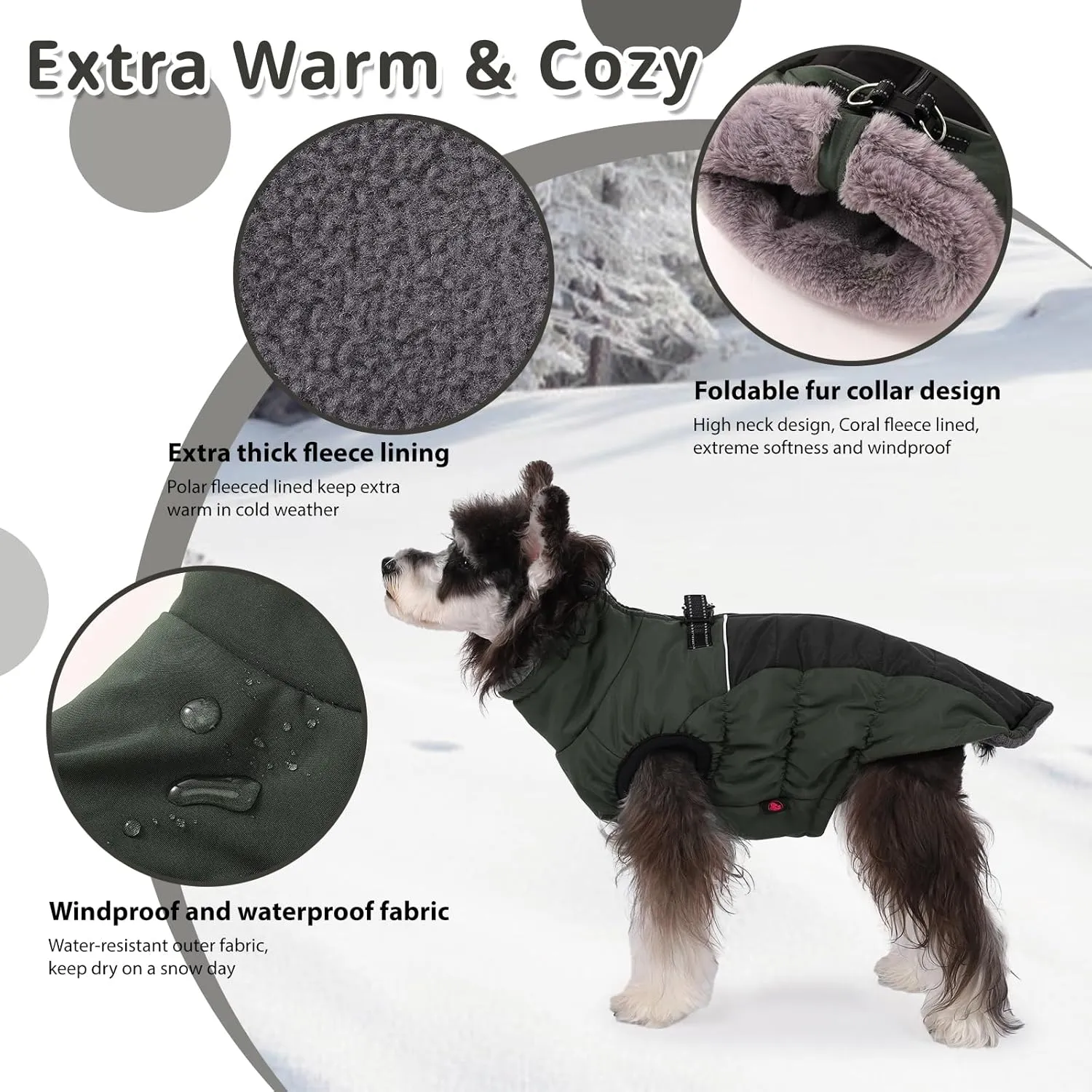 Norbi Winter Coat, Warm Reflective Waterproof Turtleneck Cozy Dog Jacket (Large, Army Green)