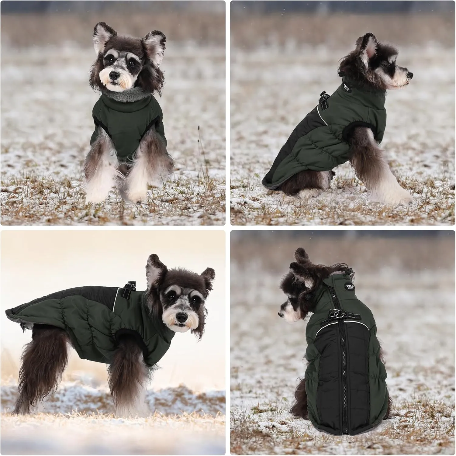 Norbi Winter Coat, Warm Reflective Waterproof Turtleneck Cozy Dog Jacket (Large, Army Green)