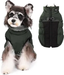 Norbi Winter Coat, Warm Reflective Waterproof Turtleneck Cozy Dog Jacket (Large, Army Green)