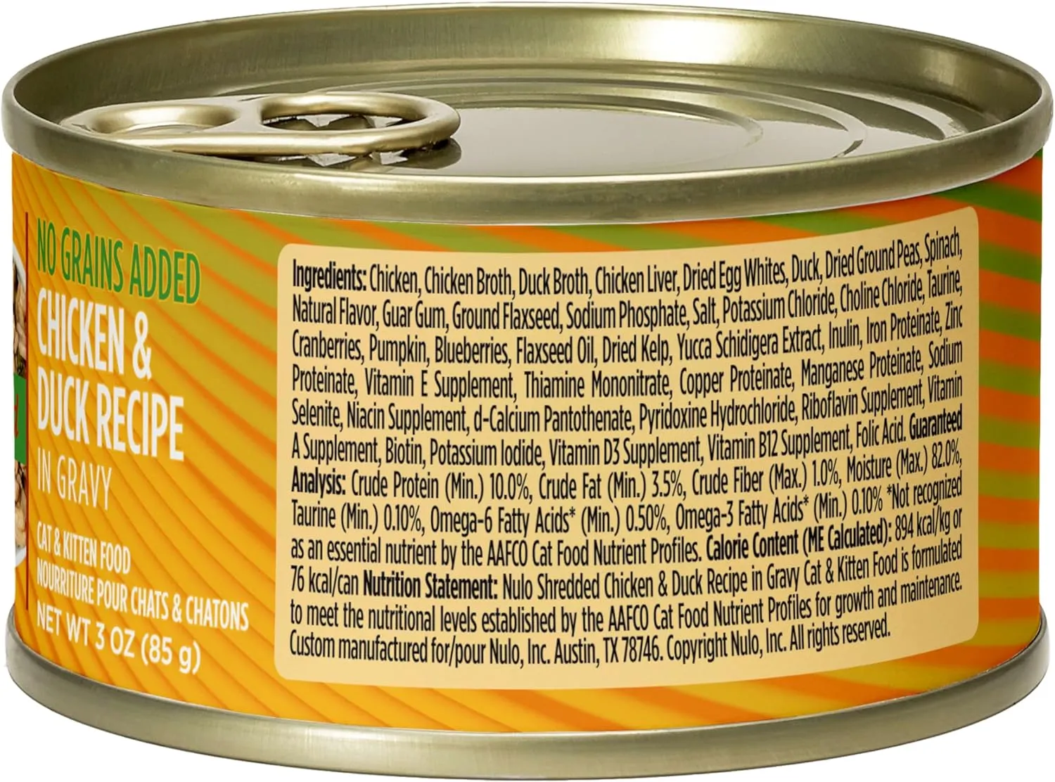 Nulo Chicken & Duck Shredded Wet Canned Cat Food, 3 Ounce (Pack of 24)