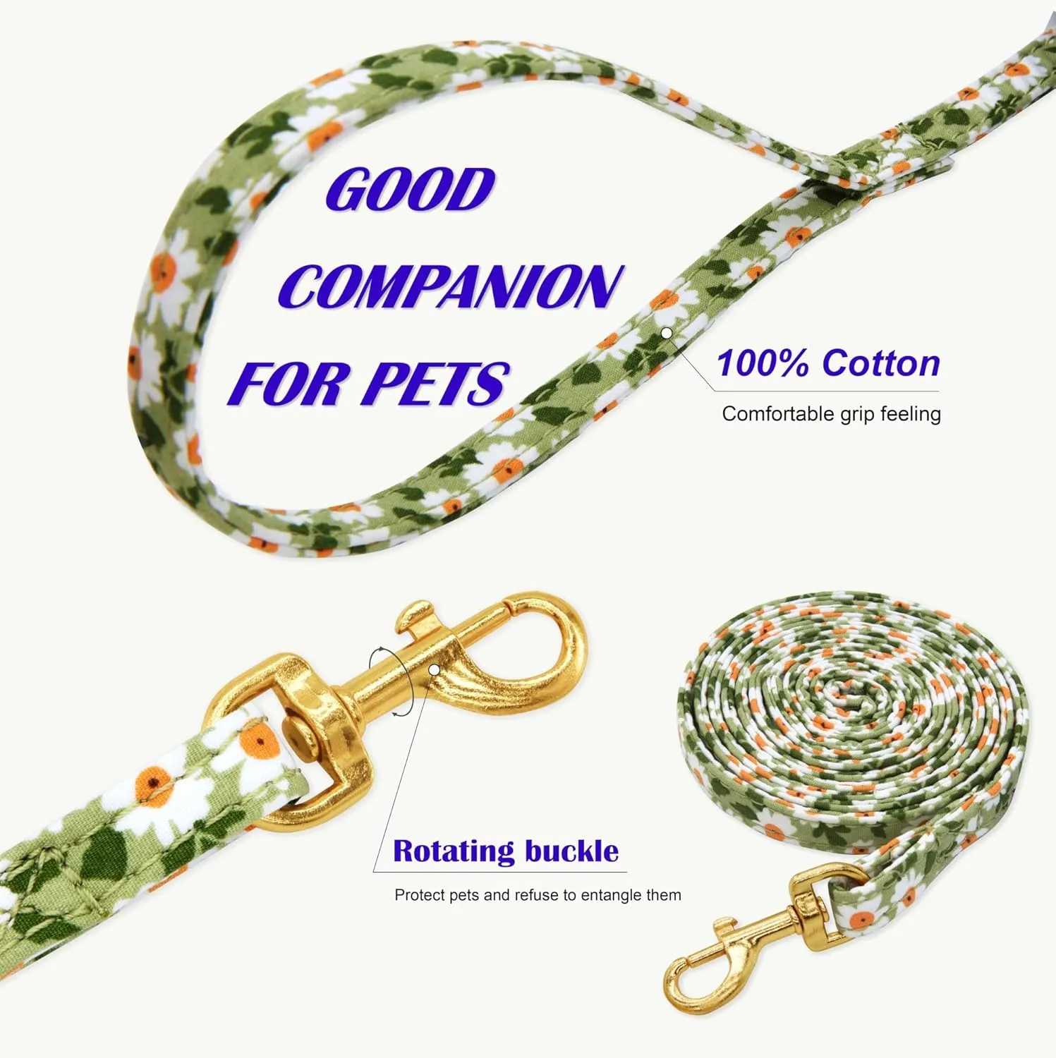 OaaXbbECco No Pull Floral Pattern Puppy Harness,Soft Adjustable Dog Harness Vest and Dog Leash Set No Choke Escape Proof (Green Daisy, XXS)