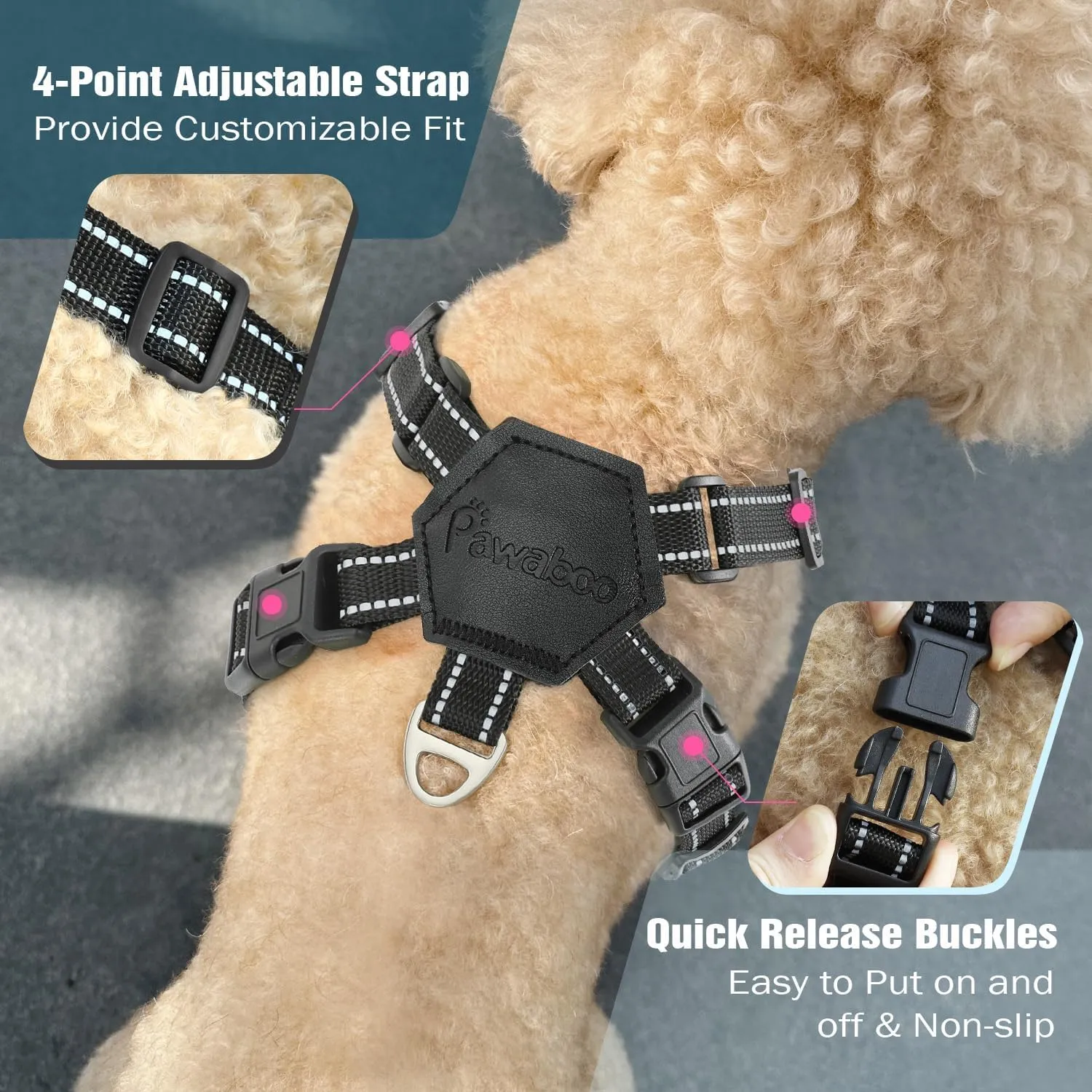 Pawaboo Small Dog Harness and Leash Set, Puppy Harness X-Frame No Pull No Choke, Dog Vest Harness Adjustable for Small Medium Sized Dogs, Soft Breathable Pet Harness for Walking Outing (S, Black)