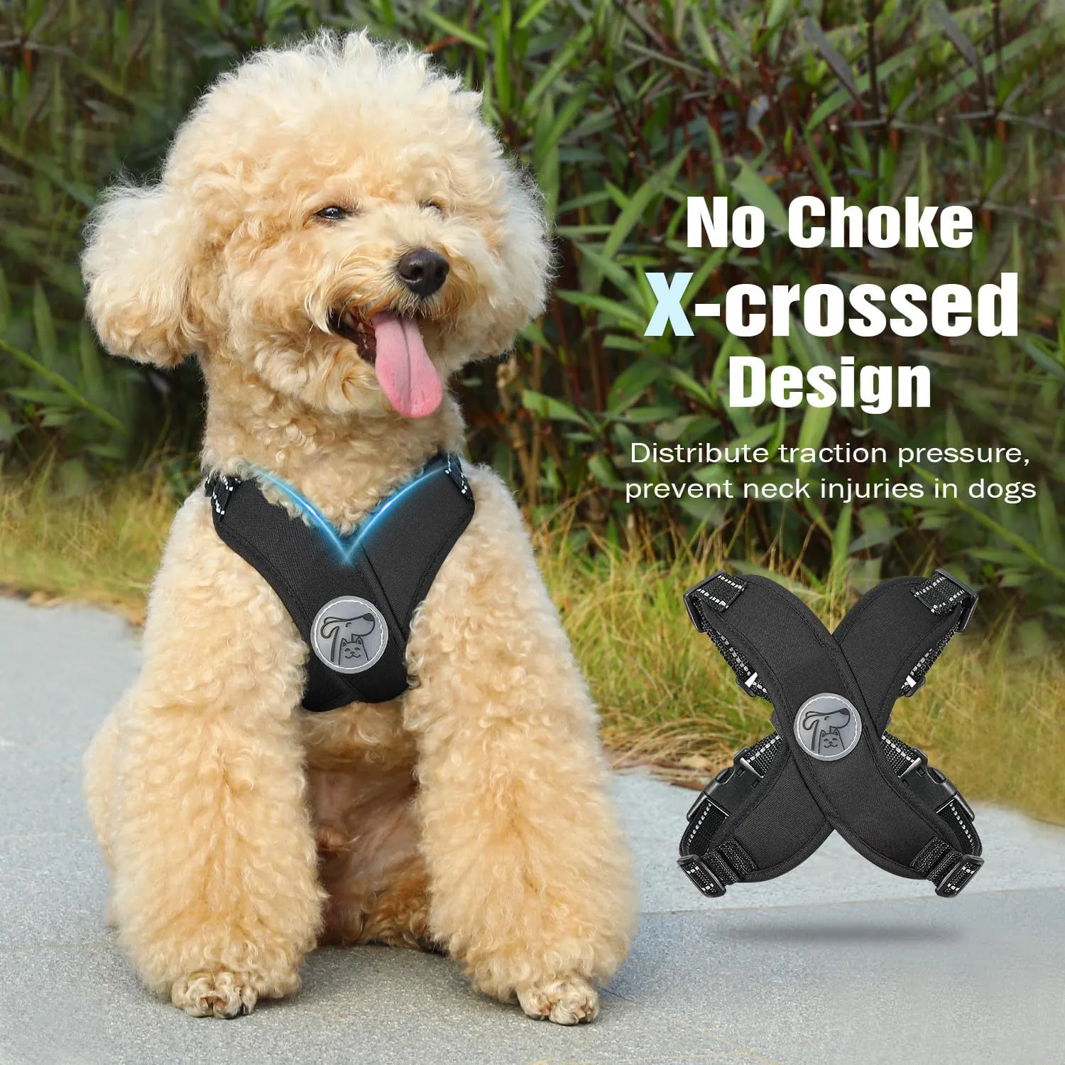 Pawaboo Small Dog Harness and Leash Set, Puppy Harness X-Frame No Pull No Choke, Dog Vest Harness Adjustable for Small Medium Sized Dogs, Soft Breathable Pet Harness for Walking Outing (S, Black)