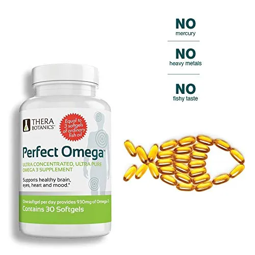 Perfect Omega Fish Oil Supplement by Therabotanics - EPA & DHA – High Absorption, Concentrated Omega 3 for Heart, Brain, Eye, & Metabolic Health. Alaskan Fish Oil Softgels - 30 Count (Pack of 1)