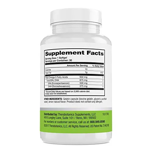 Perfect Omega Fish Oil Supplement by Therabotanics - EPA & DHA – High Absorption, Concentrated Omega 3 for Heart, Brain, Eye, & Metabolic Health. Alaskan Fish Oil Softgels - 30 Count (Pack of 1)