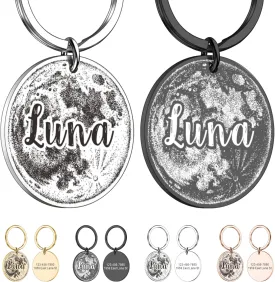 Personalized Dog Tags for Pets Customized Dog Collar with Name Plate Polished Stainless Steel Pet ID Tags Moon Planet Cat Tags with 4 Lines of Clarity Customizable Text Engraved on Both Sides