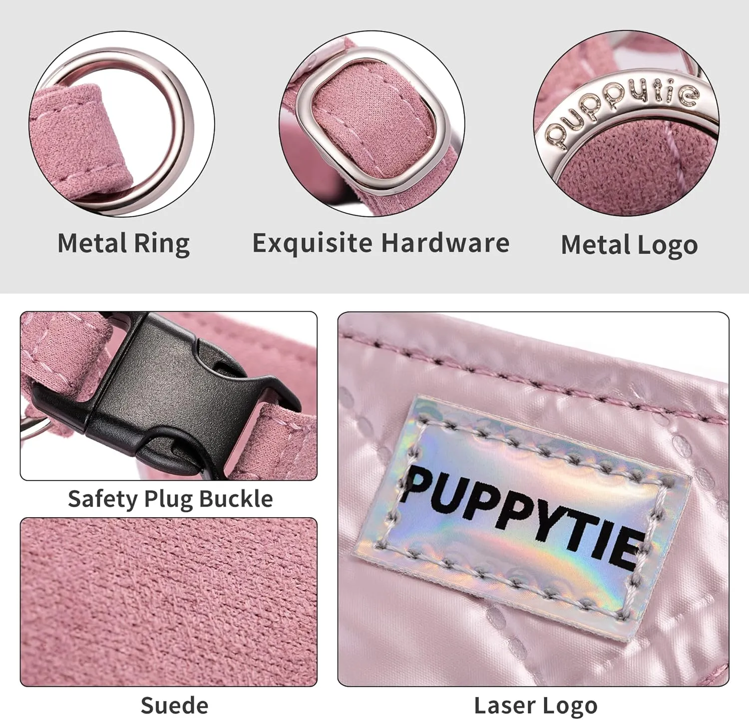 Puppytie No Pull xs Dog Harness with Multifunction Dog Leash,Soft Adjustable No Choke Escape Proof Pet Harness Vest,Glossy Pink,XS