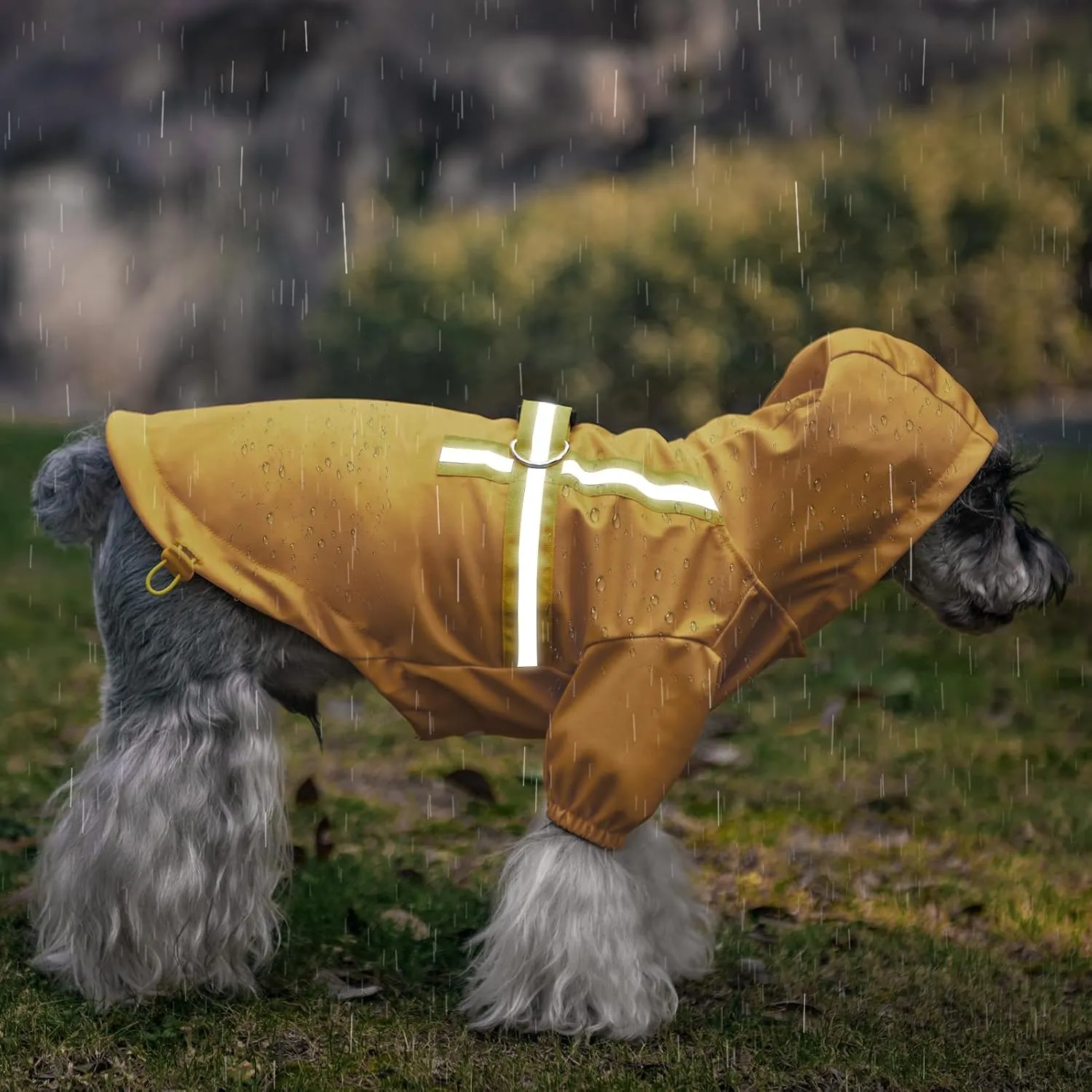 PUPTECK Dog Raincoat with Hood & Harness Built-in for Small Medium Dogs, Waterproof Dog Rain Jacket Slicker Poncho Reflective Dog Vest Clothes for Rainy Snowy Winter Cold Days, Yellow, S