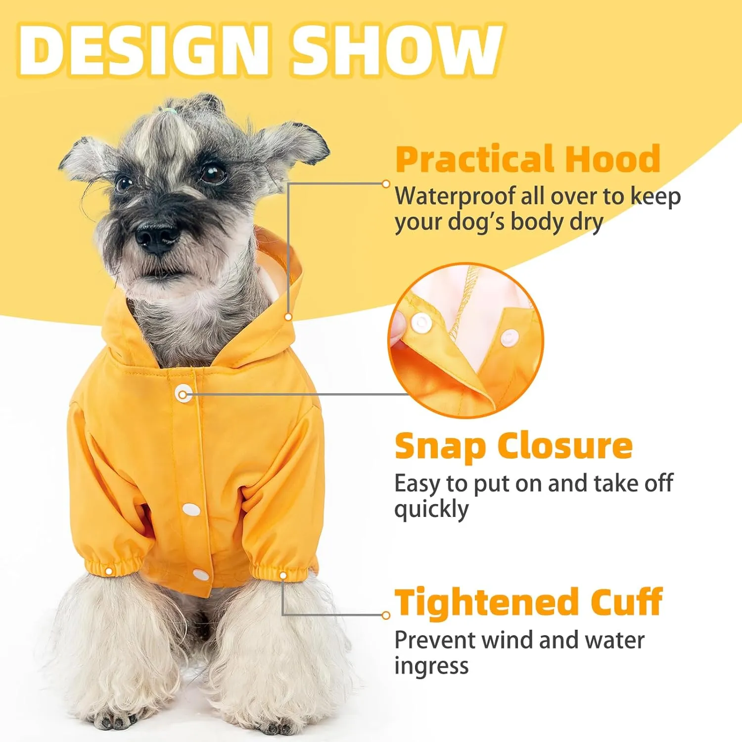 PUPTECK Dog Raincoat with Hood & Harness Built-in for Small Medium Dogs, Waterproof Dog Rain Jacket Slicker Poncho Reflective Dog Vest Clothes for Rainy Snowy Winter Cold Days, Yellow, S