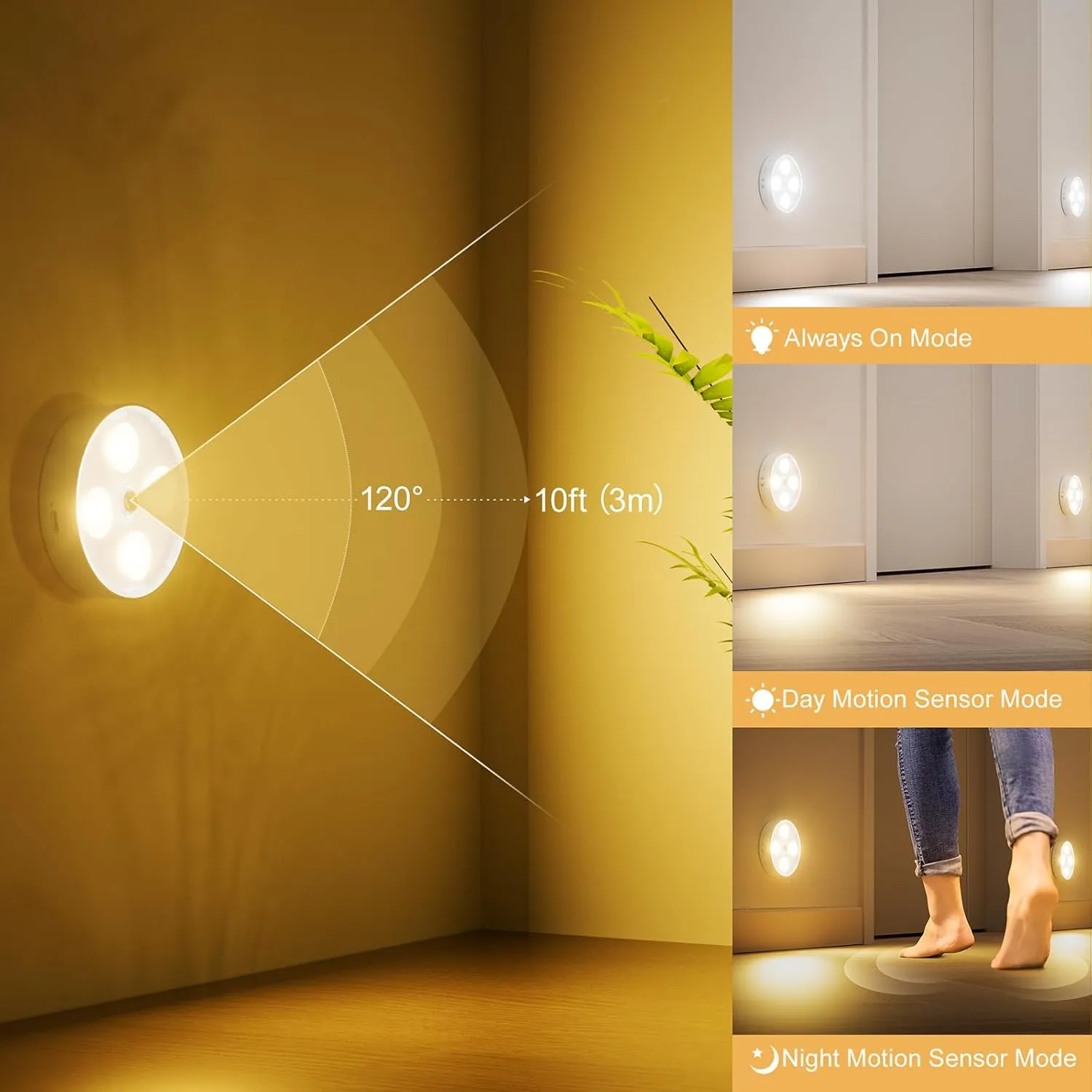 RGB Puck Lights with Remote Control, Rechargeable 1500mAh Motion Sensor Night Light, 13 Colors Dimmable Under Cabinet Lighting, Magnetic Stick on Lights for Closet, Counter, Kitchen, Stairs, 4 Pack